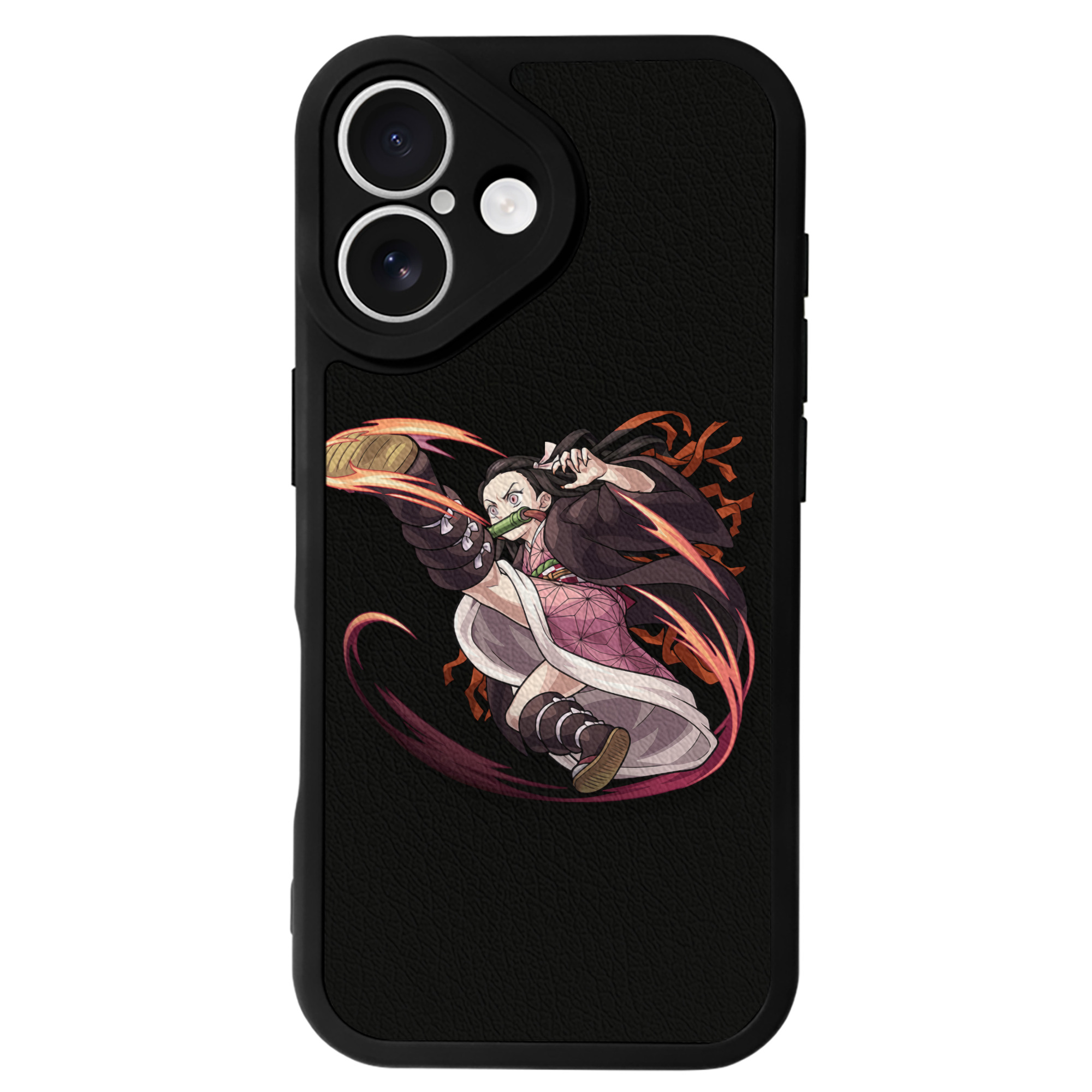 （画像用） 鬼滅の刃（きめつのやいば）竈門 禰󠄀豆子／かまど ねずこ Kamado Nezuko 【iPhone 16シリーズ対応】シリコンスマホケース（レザー調） 材質：シリコン